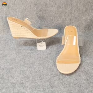 A New Day Ansel Wedge Heels Beige Double Clear PVC Strap Memory Foam NWT Women 9